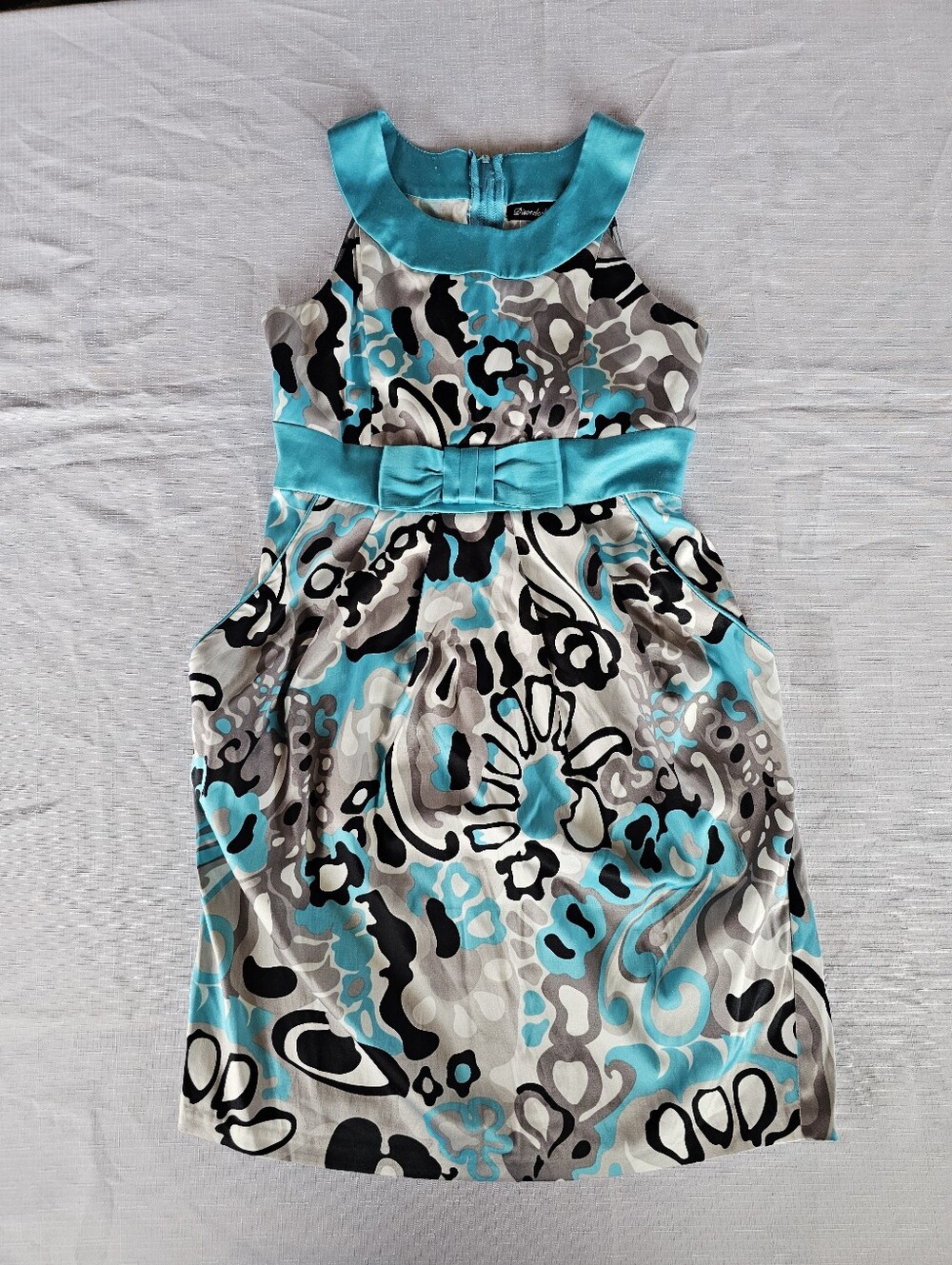 Disorderly Kids Girls Formal Dress Size 12 Blue, Gray & Black With Bow Accent